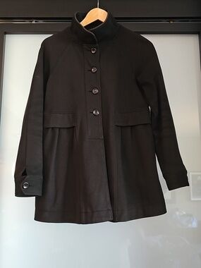 Women's GAP Black High-Collar Button Front Coat w zippable hood